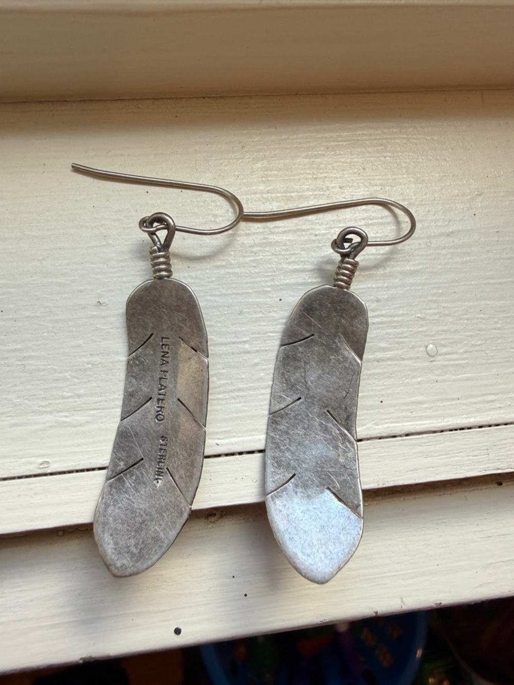 Sterling Silver Feather Drop Earrings - Picture 2 of 2
